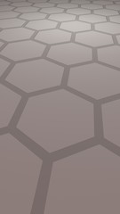 Honeycomb with color lighting, on a gray background. Perspective view on polygon look like honeycomb. Isometric geometry. Vertical image orientation. 3D illustration