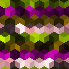 Hexagon grid seamless vector background. Stylized polygons bauhaus corners geometric design. Trendy colors hexagon cells pattern for game ui. Honeycomb cube shapes mosaic.