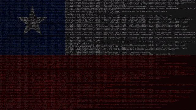 Source code and flag of Chile. Chilean digital technology or programming related loopable animation - Powered by Adobe