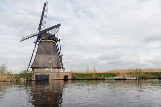 A Dutch Windmill on a Blustery Spring Day