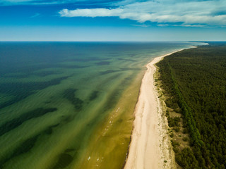 Baltic sea, from above. View to the water and sky.  Seascape from drone. 