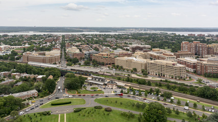 The skyline of Alexandria, Virginia, USA and surrounding areas as seen from the top of the George Washington Masonic Temple.