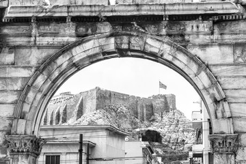 Arch of Hadrian overlooking Acropolis, Athens, Greece