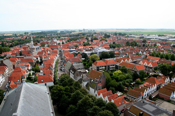 Fototapeta na wymiar Landscape and sight over the town of Zierikzee