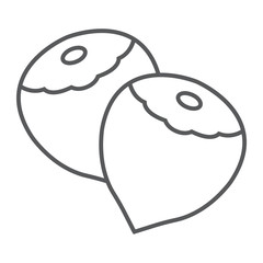Hazelnut thin line icon, vegetable and nut, vegetarian sign, vector graphics, a linear pattern on a white background, eps 10.