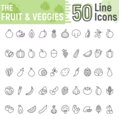 Fotobehang Fruit and Vegetables line icon set, vegetarian symbols collection, vector sketches, logo illustrations, healthy signs linear pictograms package isolated on white background, eps 10. © amin268