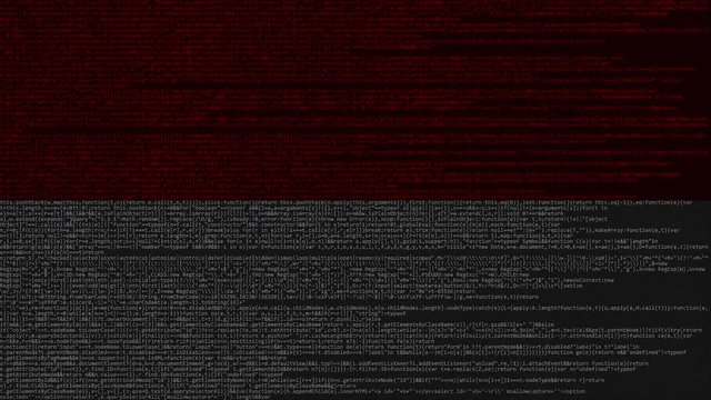 Source code and flag of Indonesia. Indonesian digital technology or programming related loopable animation
