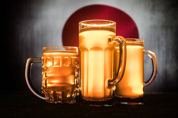 Soccer 2018. Creative concept. Beer glasses on table. Support your country with beer concept.