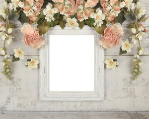 Flower Wreath Frame Mockup on Wood Background