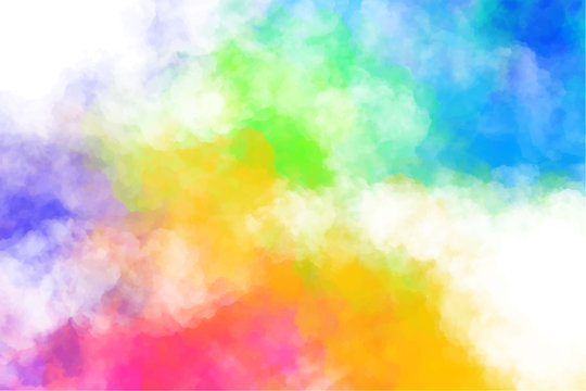 Vector abstract colorful background with colorful clouds, smoke, multicolor dust, paint. Multicolored concept illustration with realistic clouds of Holi paint powder.