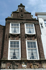 Historic architecture of building with crow-step gables