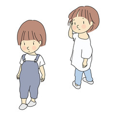 Vector illustration of child conflict. Relationship, siblings & friends rivalry, child emotion problem, sad and anxious concept. Cartoon character drawing.