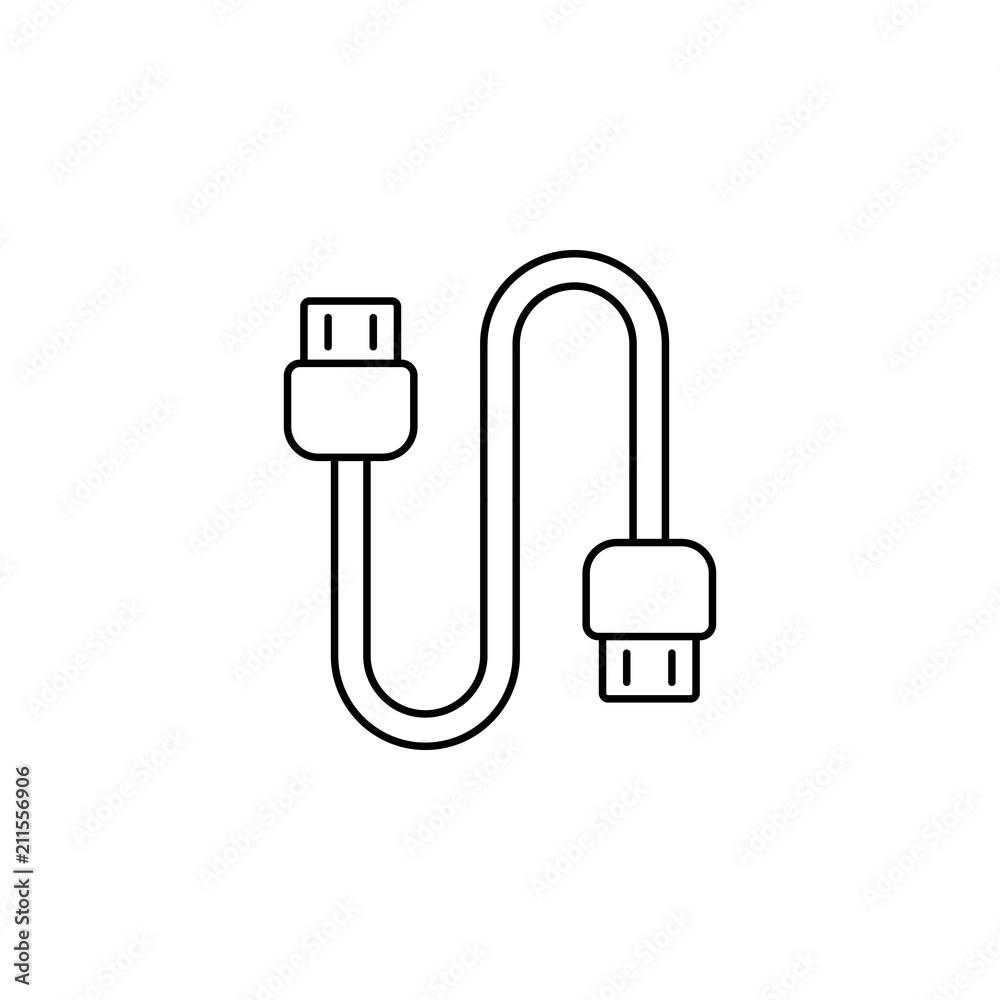 Poster usb cable line. element of computer parts for mobile concept and web apps illustration. thin line ic