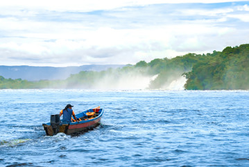 Salto Hacha and Salto Golondrina in Laguna de Canaima, Venezuela
