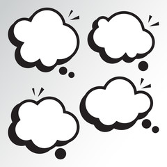 Set of cartoon black and white text bubbles. Vector illustration