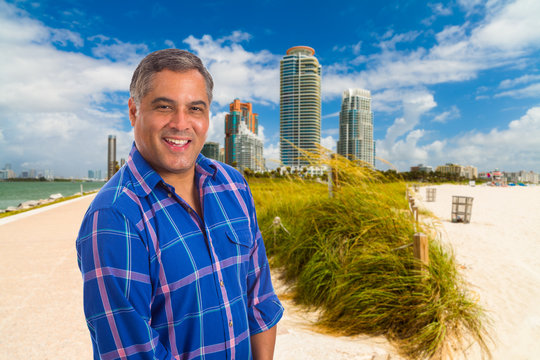 Handsome Hispanic man in Miami Beach