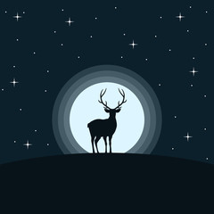 Deer. Moon. Vector,
