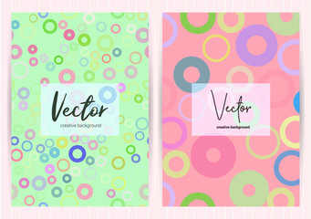 Covers with random, chaotic, scattered circles. Colorful geometric vector backgrounds.