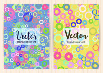 Covers with random, chaotic, scattered circles. Colorful geometric vector backgrounds.