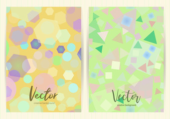 Covers with random, chaotic, scattered geometric elements. Colorful vector backgrounds.