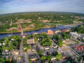 Fototapeta na wymiar Augusta is the Capitol of Maine. Aerial View taken from Drone in Summer