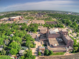 Aerial Drone View of the University of North Dakota in Grand Forks during the Summer