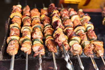 Grilled pork and beef on BBQ