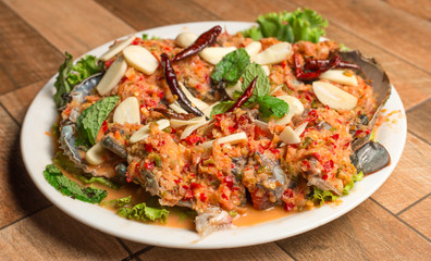 Soft shell crab salad with lemon grass and mint.