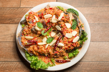 Soft shell crab salad with lemon grass and mint.