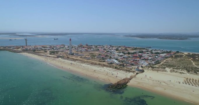 Aerial view of beautiful ilha do Farol (lighthouse island), in Algarve, Portugal.
