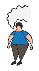 Vector cartoon man standing and smoking cigarette