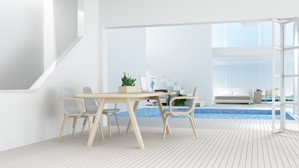 Interior relax space connect swimming pool and 3d rendering - nature view background	