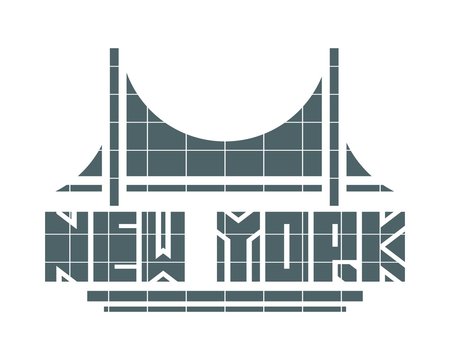 Image relative to USA travel theme. New York city name with bridge cutout silhouette. Urban scene. Creative vintage typography poster concept.