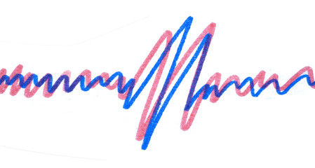 waves drawn by a marker, a strip of red with blue rhythm