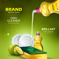 Advertisement banner of tough stain remover liquid Dishwasher for clean and fresh utensil