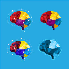 Colorful Cloud brain concept polygon style on blue background,