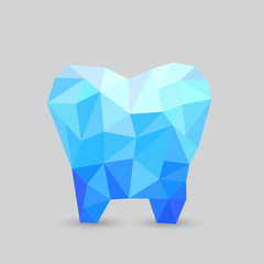 Polygonal abstract tooth. Blue  poly tooth illustration.