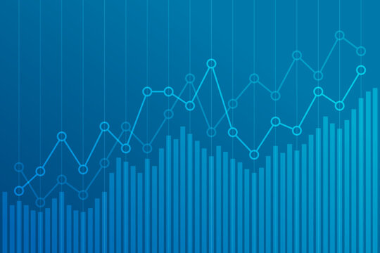 Abstract financial chart with uptrend line graph on blue background.