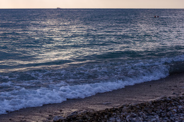 Amazing sea sunset, the sun, waves, clouds