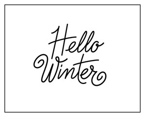 Hello winter vector logo design isolated on white background. Hello winter typography and lettering for winter time seasonal decor, text for banner, poster, card, header. Vector illustration. EPS10