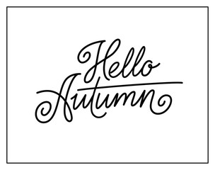 Hello autumn vector logo design isolated on white background. Hello autumn typography and lettering for seasonal decor, text for banner, poster, card, header. Vector illustration. EPS10