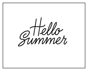 Hello summer vector logo design isolated on white background. Hello summer typography and lettering for summertime seasonal decor, text for banner, poster, card, header. Vector illustration. EPS10