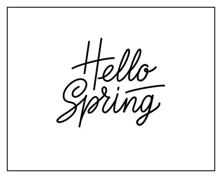 Hello spring vector logo design isolated on white background. Hello spring typography and lettering for springtime seasonal decor, text for banner, poster, card, header. Vector illustration. EPS10