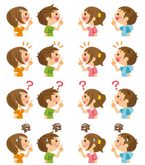 上を指差す子供たちの表情セット