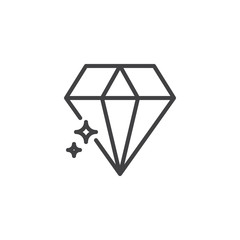 Diamond shine outline icon. linear style sign for mobile concept and web design. Precious diamond gemstone jewellery simple line vector icon. Jewellery symbol, logo illustration. Vector graphics