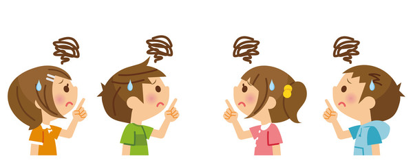 上を指差して困る子供たち