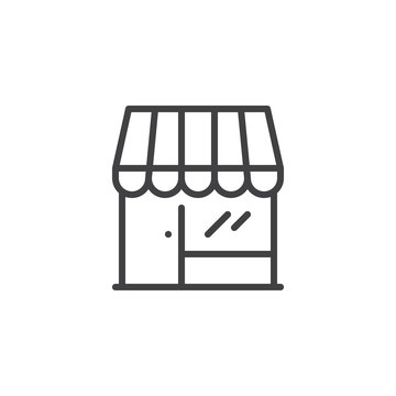 Store Front Outline Icon. Linear Style Sign For Mobile Concept And Web Design. Shop Simple Line Vector Icon. Market Symbol, Logo Illustration. Pixel Perfect Vector Graphics