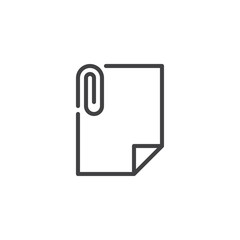 Attached file outline icon. linear style sign for mobile concept and web design. Note paper with paper clip simple line vector icon. Document symbol, logo illustration. Pixel perfect vector graphics
