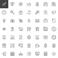 User Interface outline icons set. linear style symbols collection, line signs pack. vector graphics. Set includes icons as Paper plane, Diamond, Like hand, Checklist, House, Notification, Chat, Idea