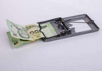 Mouse trap with Thai banknotes.business concept.